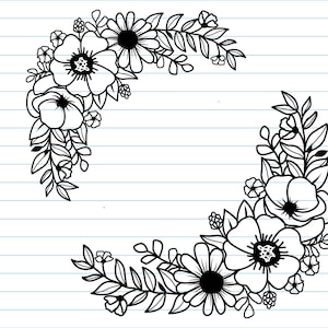 Flower Border Svg, Flower Svg, Floral Corner Svg, Floral Wedding, Floral Bouquet, Floral Svg, Flower Svg Files For Cricut And Silhouette.