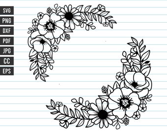 Flower Border Svg, Flower Svg, Floral Corner Svg, Floral Wedding, Floral Bouquet, Floral Svg, Flower Svg Files For Cricut And Silhouette.