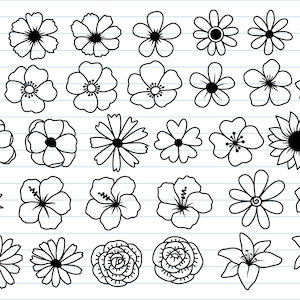 32 Flower Svg Bundle, Flowers Svg, Floral Svg, Flower Line Art, Flower ...