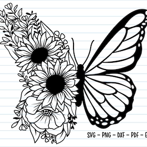 Butterfly Svg, Flower Butterfly Svg, Floral Butterfly Svg, Butterfly Flower Svg, Sunflower, Butterfly Clipart, Svg Files Files For Cricut.
