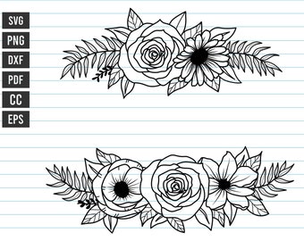 Flor svg, ramo de flores svg, borde de flores svg, archivos de corte svg de flores, archivos svg de flores para cricut y silueta, svg, png, dxf.