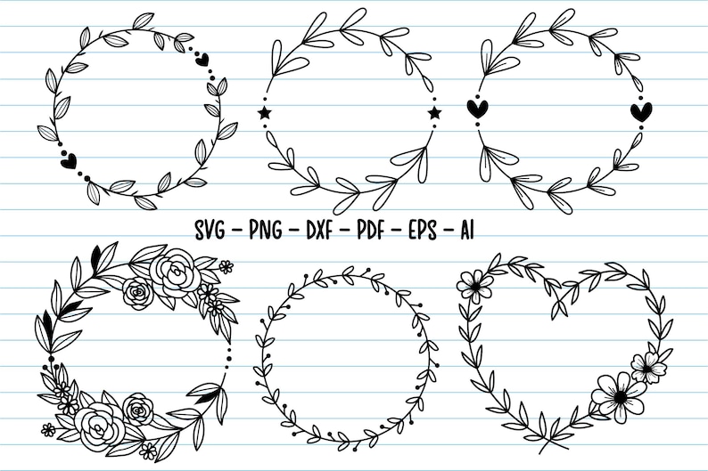 Flower Heart Svg, Flower Frame Svg, Wreath Svg Bundle, Heart Flower ...