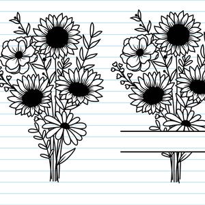Flower Svg Files, Flower Split Monogram Svg, Sunflower Svg, Flower Bouquet Svg, Sunflower Border Svg, Sunflower, Flower Clipart.
