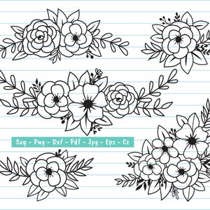 Floral Svg, Floral Svg Bundle, Flower Svg Cut Files, Flower Corner, Border, Bundle, Wedding, Svg Files For Cricut And Silhouette, Svg, Png.