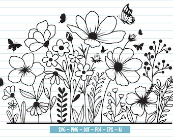 Flower Svg, Wildflower and Butterfly Svg, Flower Clipart, Flower Border Svg, Wildflower Png, Flower Svg Files For Cricut And Silhouette.