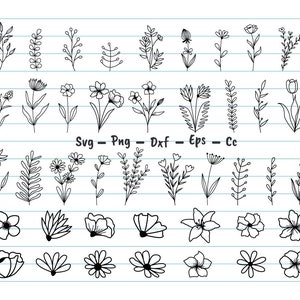 42Flower Svg, Flowers Element Svg, Hand Drawn Flower Botanical and Leaf Cut Files, Floral Svg, Flower Svg Files For Cricut, Svg, Dxf, Png.