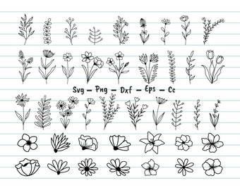 Handgezeichnete Blume SVG: Botanische Blumenschnitt (Digitaler Download)