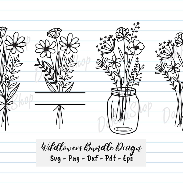 Flower Svg Files, Flower Svg Bundle, Flower Bouquet Svg, Flower Split Svg, Mason Jar Flower Svg, Wildflower Svg, Flower Clipart, Botanical.