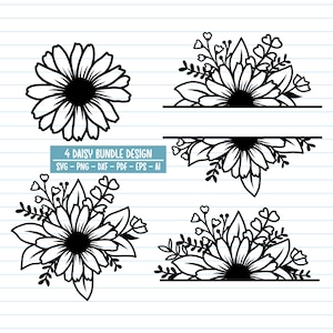 Daisy Svg, Daisy Svg Bundle, Split Daisy Svg,Flower Split Monogram Svg, Daisy Border Svg, Flowers Svg, Daisy Half Svg, Svg For Cricut.