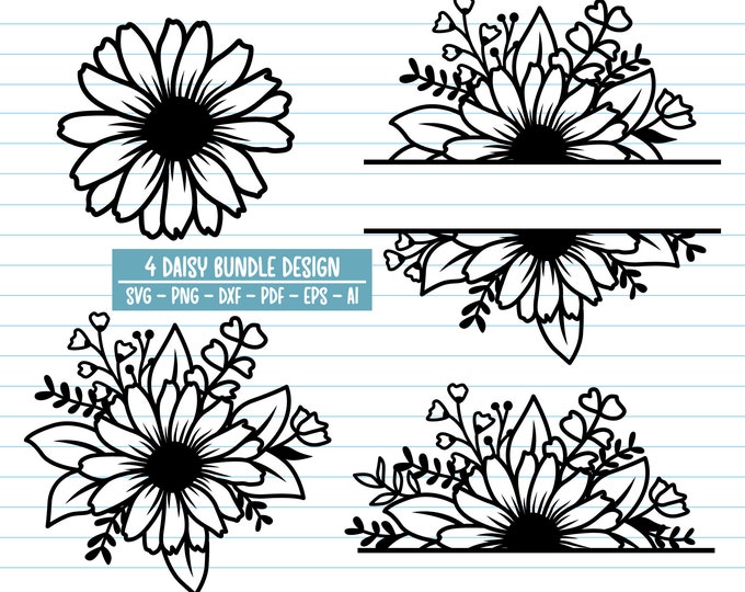 Split Flower Svg, Split Monogram SVG, Flower Monogram Svg, Daisy Svg ...
