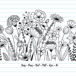 Flower Svg, Wildflower Svg, Hand Drawn Blooming Wildflower Svg, Flowers Svg Cut File, Floral Svg, Botanical Svg Clipart,Svg, Png, Dxf, Eps.