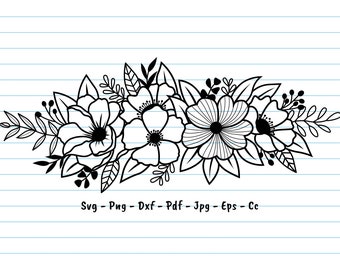 Flor svg, ramo de flores svg, archivo svg floral, flor dibujo a mano svg, flor boda svg, flor svg archivo de corte, archivo cricut svg, png, dxf.