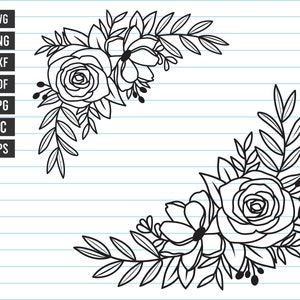 Flower Svg Files, Flower Border Svg, Floral Border Svg, Floral Wedding Svg, Flower Svg, Wedding, Bouquet, Flower Svg Cut Files, Svg, Png.