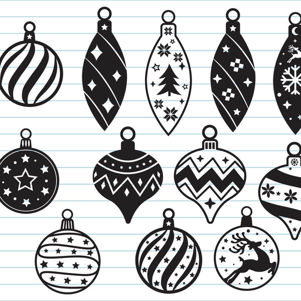 Paquete svg de Navidad, svg de bola de Navidad, paquete de svg de adornos navideños, svg de decoración navideña, archivos svg para cricut y silueta.
