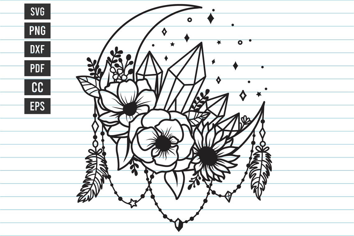 Flower Moon Svg Files Moon Celestial Svg Moon Crescent Svg Etsy