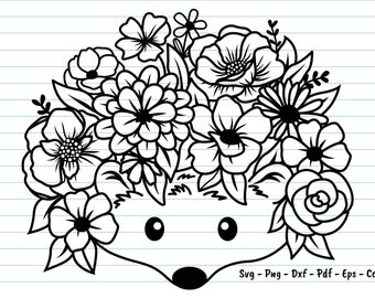 Hedgehog Svg, Cute Hedgehog With Flower Svg, Flower Hedgehog Svg, Floral Svg Files, Hedgehog Svg, Animal Flower Svg, Hedgehog Clipart, Dxf.