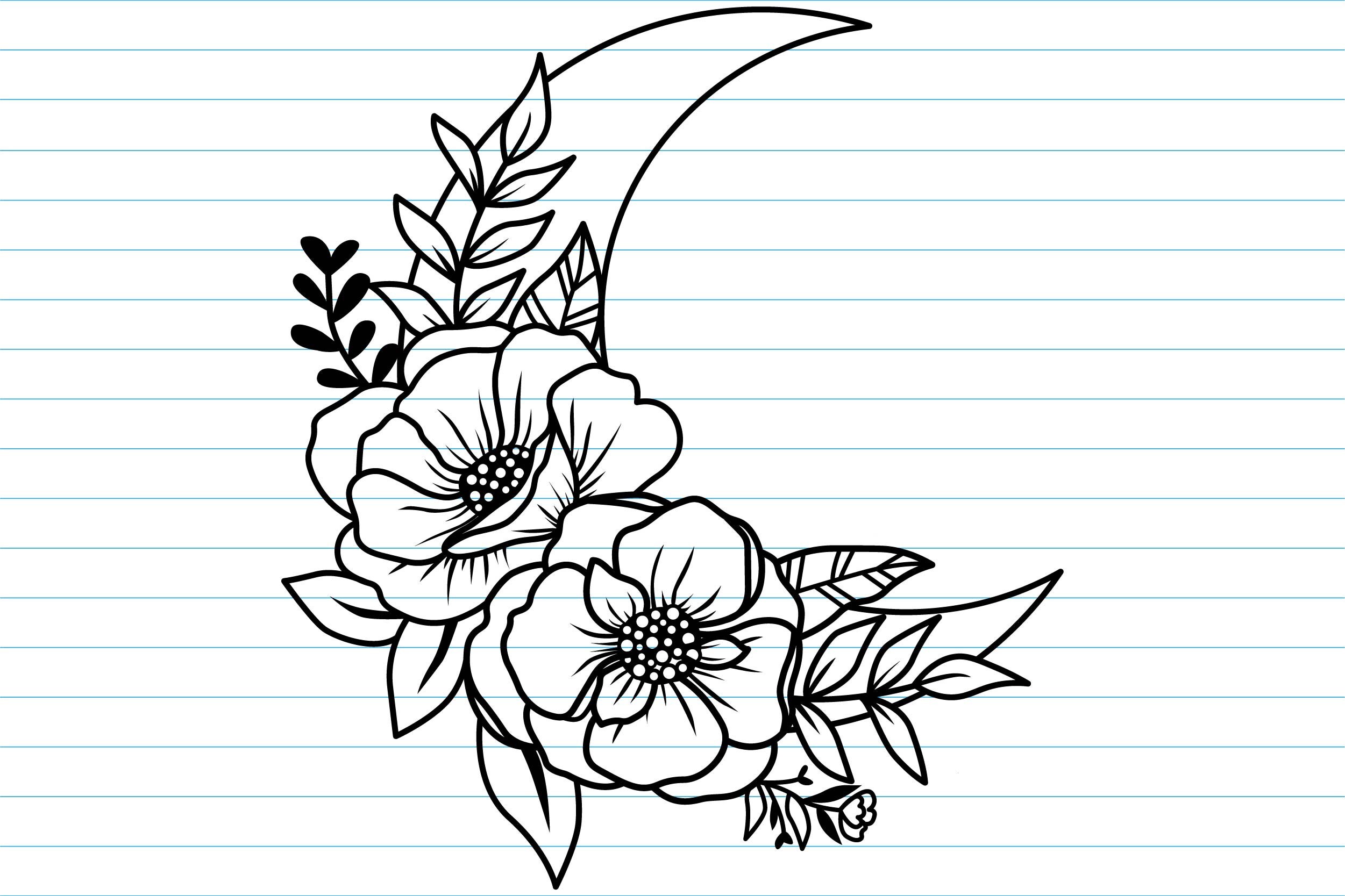 Flower Moon Svg Crescent Moon Svg Flower Svg Floral Moon Etsy