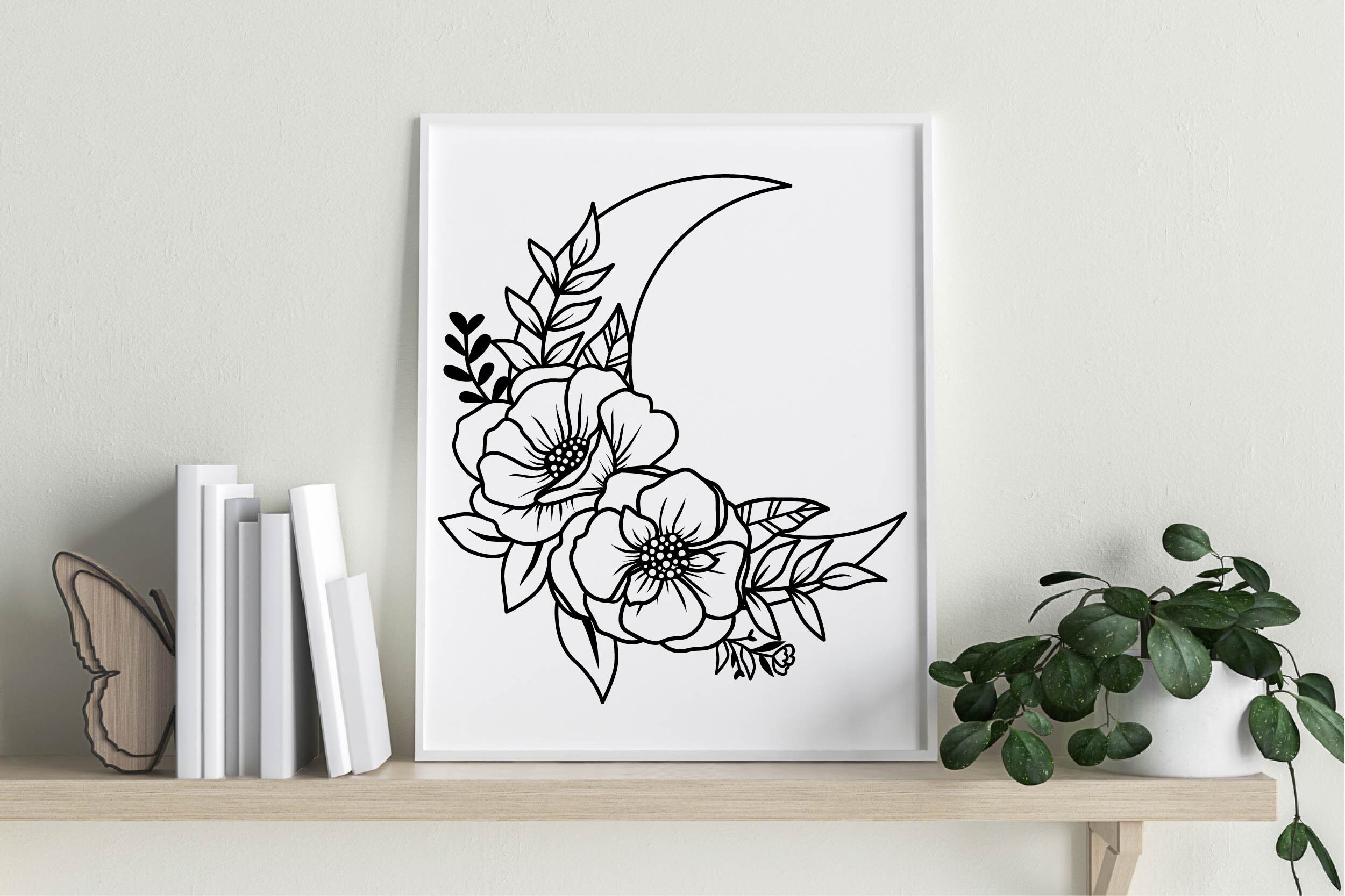 Flower Moon Svg Crescent Moon Svg Flower Svg Floral Moon Etsy