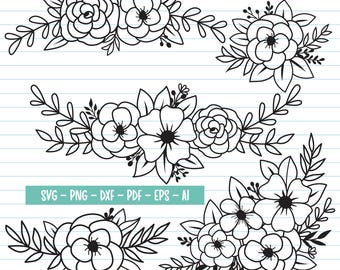 Floral Svg, Floral Svg Bundle, Flower Svg Cut Files, Flower Corner, Border, Bundle, Wedding, Svg Files For Cricut And Silhouette, Svg, Png.