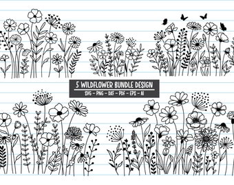 Wildflower SVG Bundle: Botanical Flower Clipart (Digital Download)
