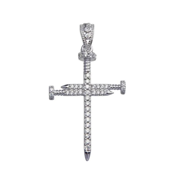 Silver 925 Nail Cross CZ Pendant
