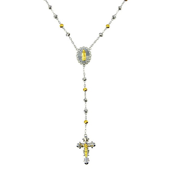 Silver 925 2 Toned Plated DC CZ Beaded Rosary