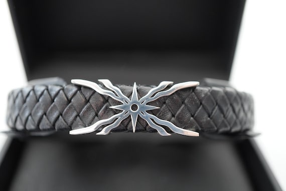 Assyrian flag silver and leather bracelet.