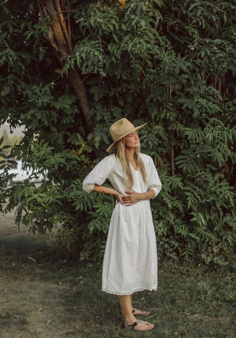 Original Story Clarette Long Sleeve Cotton Blend Dress White