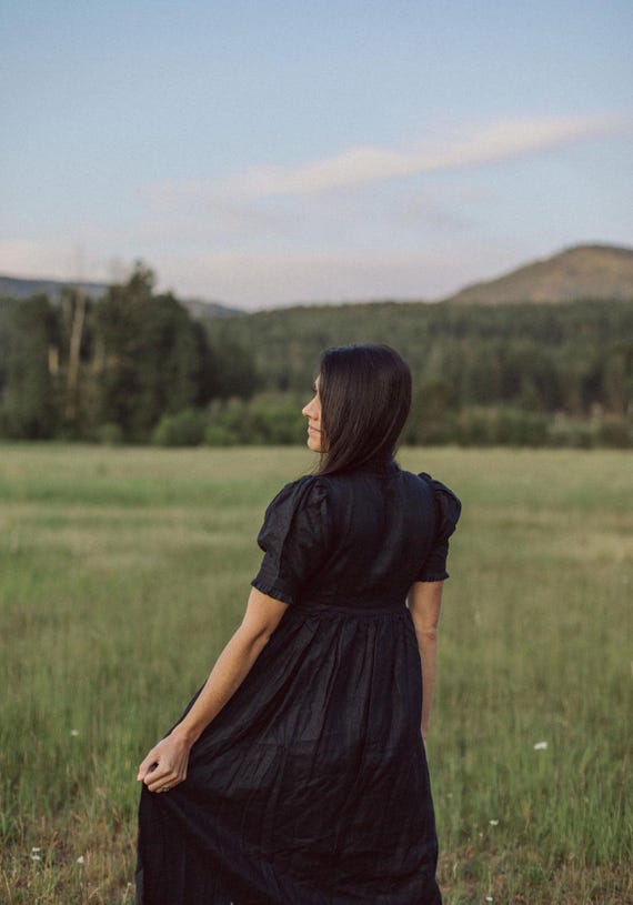 black linen ruffle dress MARY 18