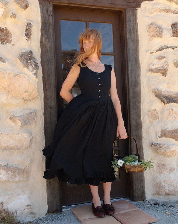 black petticoat dress Lauretta in Ebony Linen-Black Ruffle Layered Skirt Linen Button Down Cap Sleeve Dress Black And Rose Gold girls a line dresses most elastic waist is Color:Light Blue (SkyBlue)