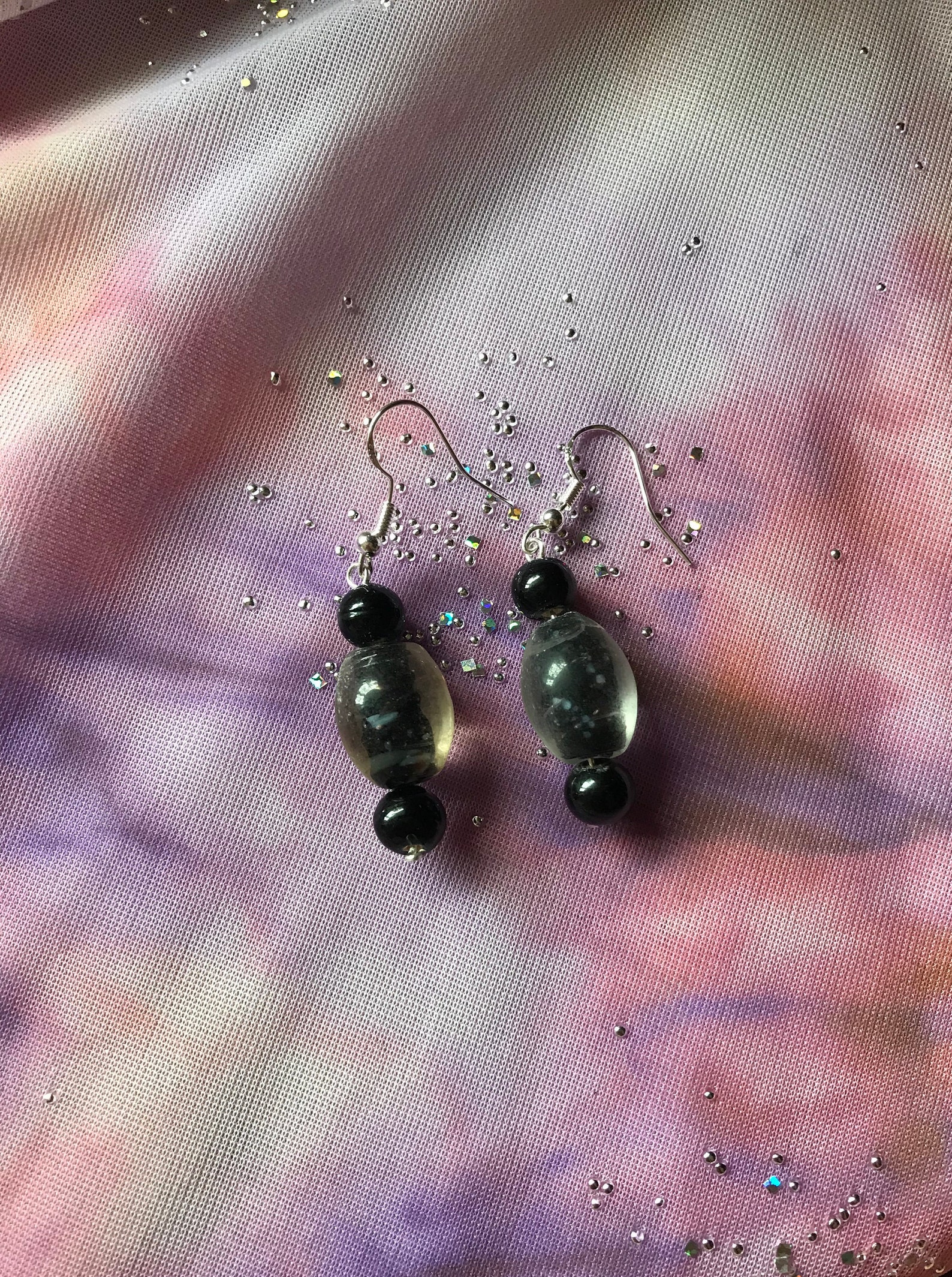 Black glass dangle drop earrings Etsy