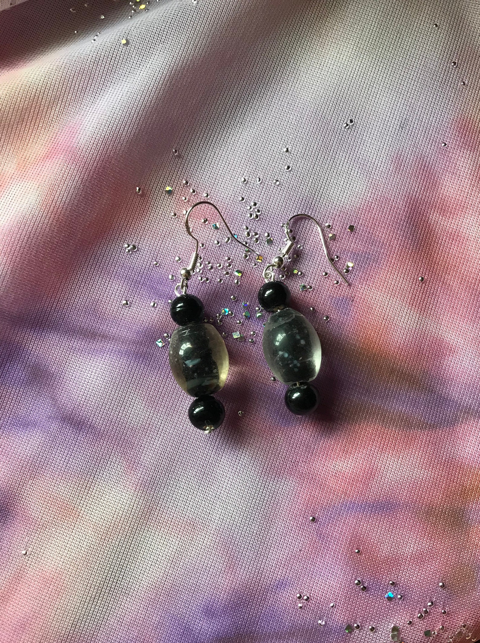 Black glass dangle drop earrings | Etsy