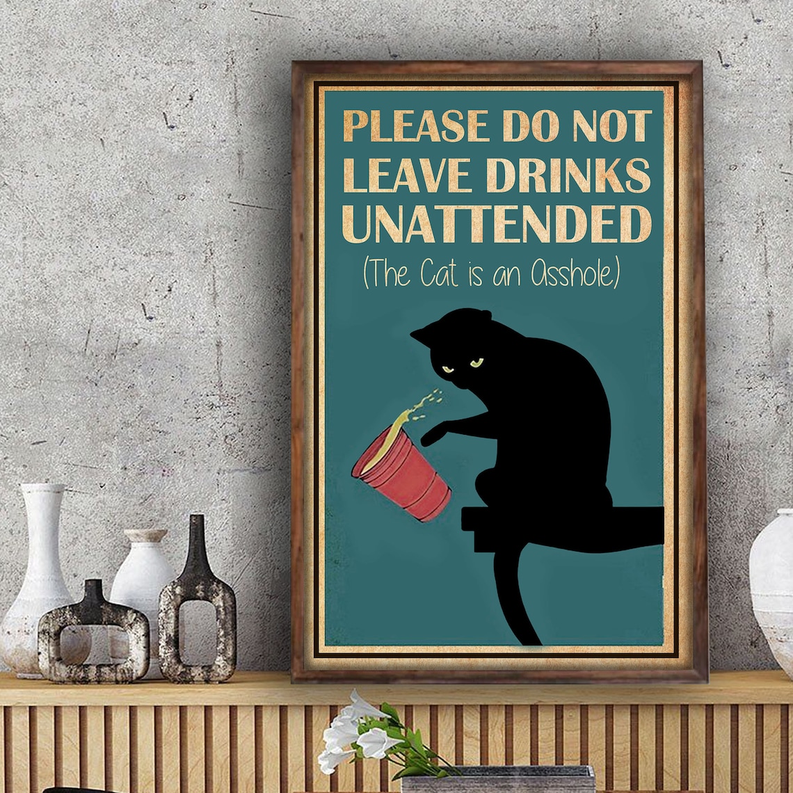 Black Cat Please Do Not Leave Drinks Unattended The Cat Is An Etsy