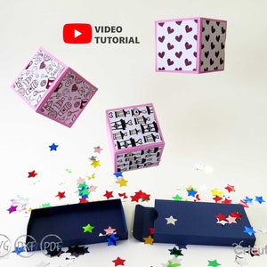 Jumping Box Pop Up Cube SVG Template, Boîte surprise svg, cadre photo pour la Saint-Valentin, Cadeaux faits à la main, Jumping Box Template cricut, Digital svg