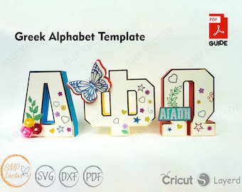 Greek Alphabet 3D Letters Template, SVG DXF PDF (Cricut, Silhouette)