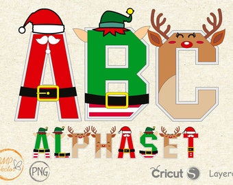 Christmas Alphabet PNG Bundle: Santa, Elf, Reindeer Letters (Digital Download)