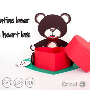 Modèle de boîte de coeur, boîte de cadeau d'ours de Valentine avec le modèle de svg, boîte de cadeau de Valentine, boîte de cadeau de coeur, boîte de cadeau d'ours, modèle de SVG pour Cricut