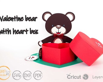 Valentine Bear Heart Box SVG Template for Cricut (Digital Download)