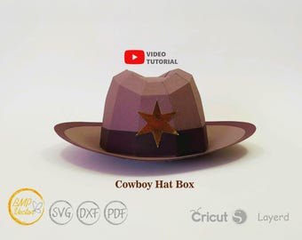 Cowboy hat box svg template, Die cut template for Cricut Silhouette Cameo Laser cutting machine, gift box, box for him svg, hat box svg