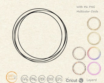 Doodle Circle Frame SVG: Multicolor PNG Cricut Silhouette (Digital Download)