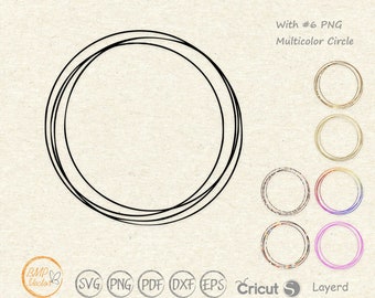 Circle Frame svg , Sketch Circle svg, with 6 PNG Multicolor Circle, Doodle Circle Cricut svg, Doodle Circle Silhouette svg