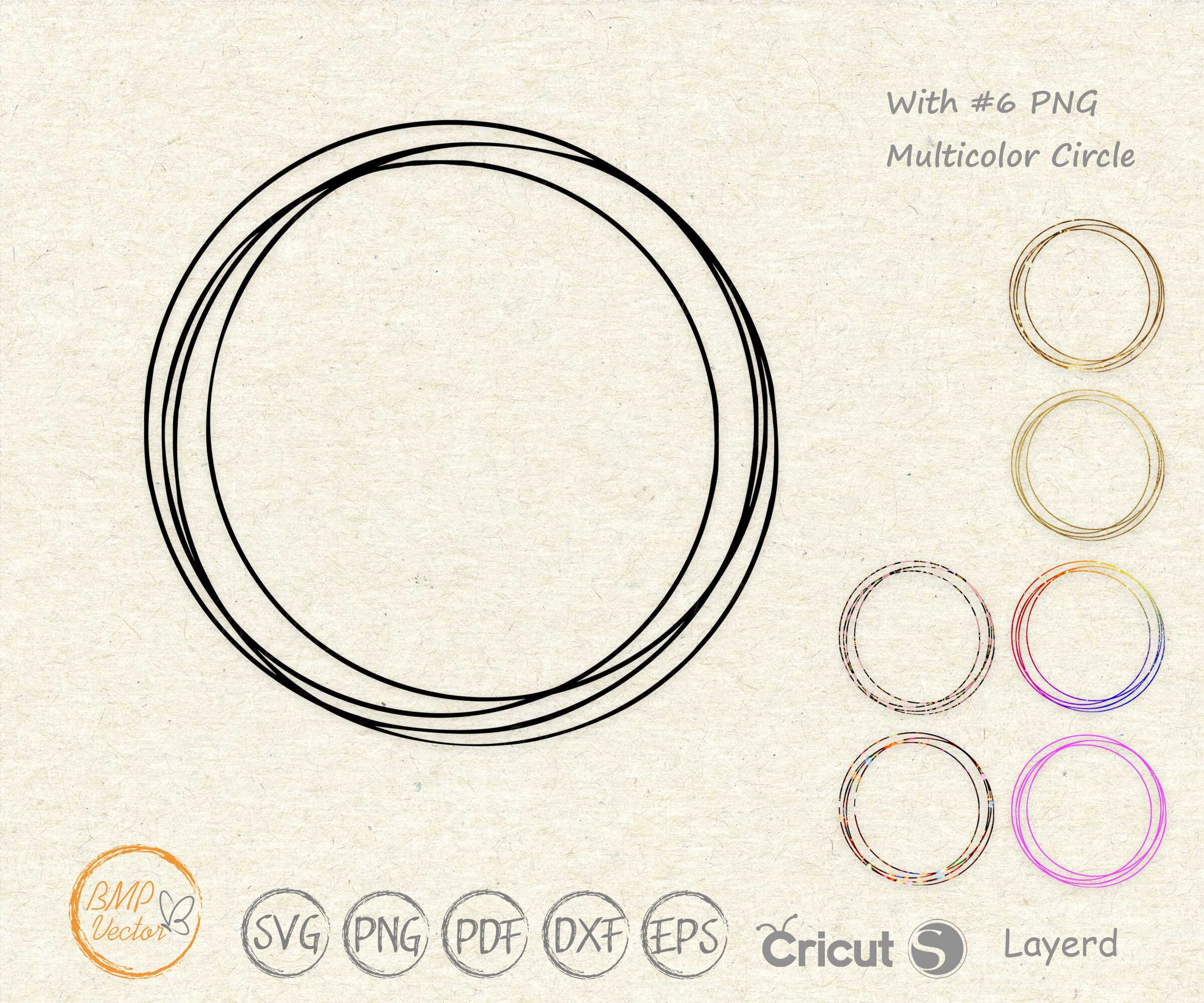 Doodle Kreis Rahmen SVG: Multicolor PNG Cricut Silhouette (Digitaler Download)