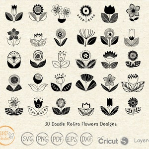 Flower Bundle Svg, Doodle Retro Flowers svg, 30 Hand drawn flowers svg, Flower Sketch svg, Hand drawn flower, cricut, Flower svg files
