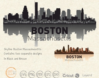 Imágenes prediseñadas SVG del horizonte de Boston, Massachusetts: Cricut, Silhouette (descarga digital)
