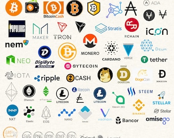 Cryptocurrency SVG Bundle: 70 Designs, Bitcoin, Ethereum, Dogecoin (Digital Download)