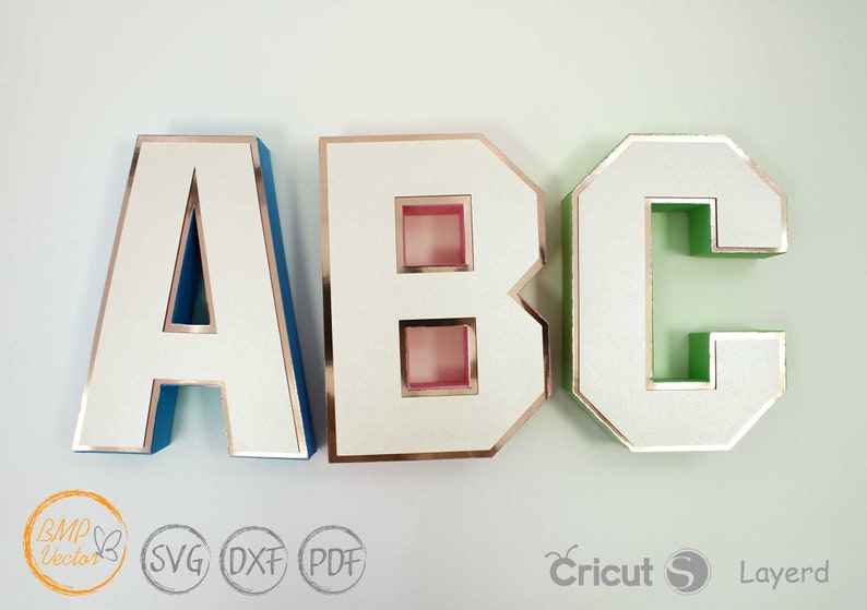 3D Alphabet Letters A-Z 0-9 Die cut template SVG,3D letters for Cricut, Silhouette Cameo, Laser cutting machine image 5