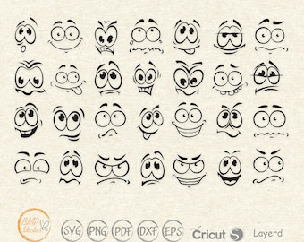 Gesicht Aufkleber svg, Cartoon svg, Cartoon Augen Gesicht Emoji Bundle svg, Smile Gesicht svg, süße Augen Bilder für Cricut Silhouette sofortigen download