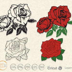 Rose svg, Flowers svg, Rose Bundle svg, Black Rose Vector, Red Rose svg, Rose Silhouette, Rose Clipart, Rose template, Printable, Cricut
