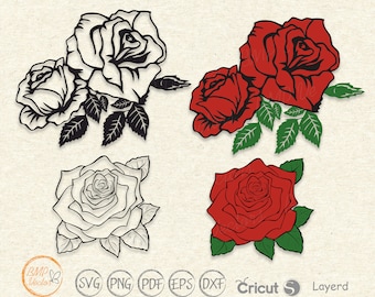 Rose svg, Flowers svg, Rose Bundle svg, Black Rose Vector, Red Rose svg, Rose Silhouette, Rose Clipart, Rose template, Printable, Cricut