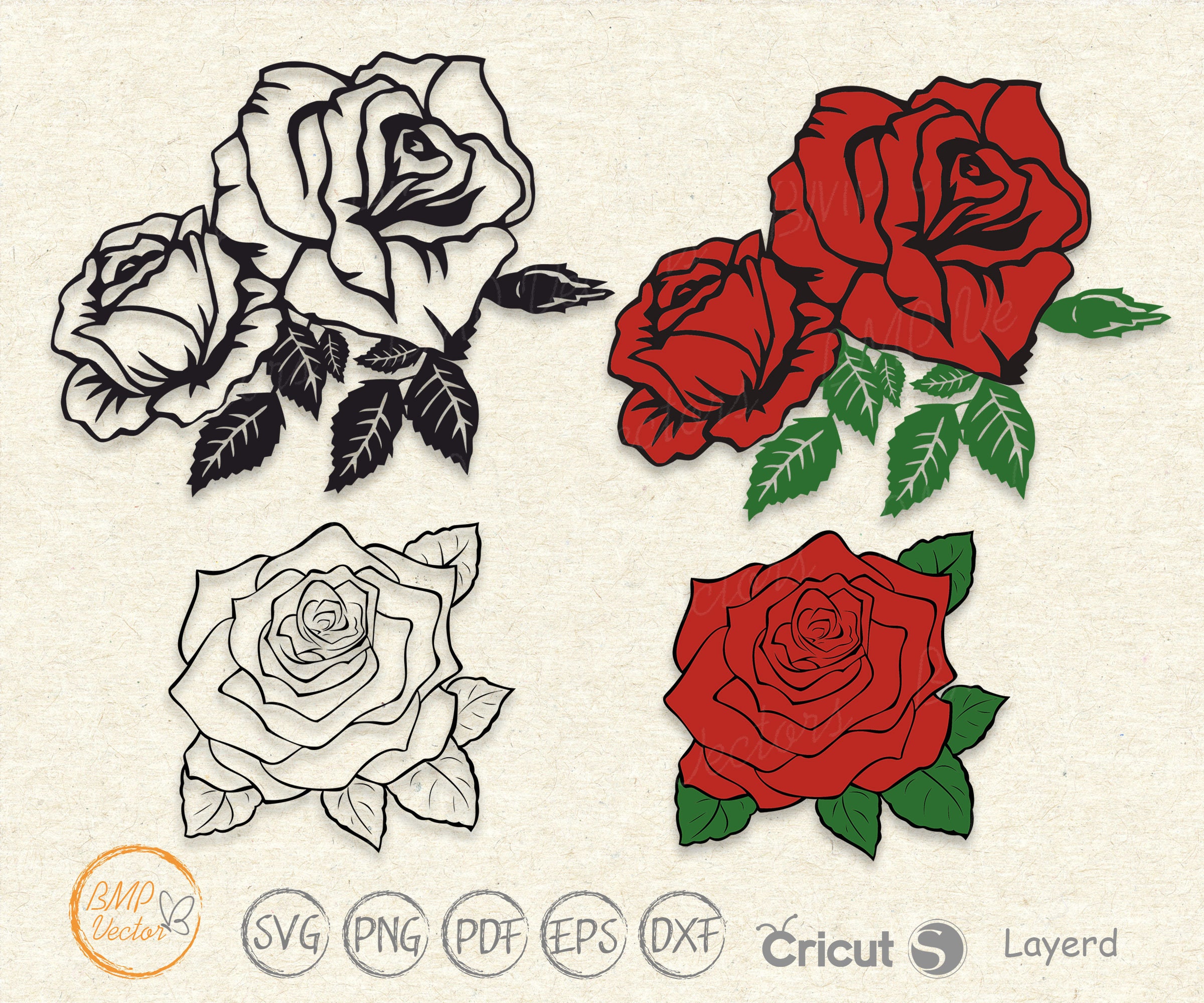 Red Rose SVG Bundle, Flower Svg, Monogram Svg